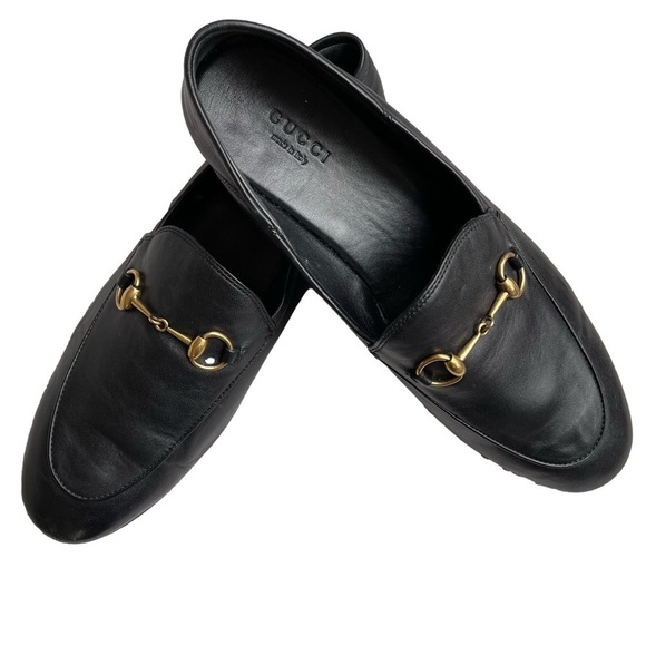 Gucci Shoes - Gucci Brixton Black Leather Goldtone Horsebit Hardware Foldable Loafer Mule